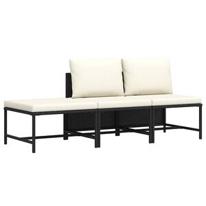 vidaXL Canap&eacute;s de jardin 3 pcs avec coussins Noir R&eacute;sine tress&eacute;e
