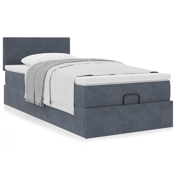 vidaXL Cadre de lit ottoman avec matelas gris fonc&eacute; 90x190 cm velours