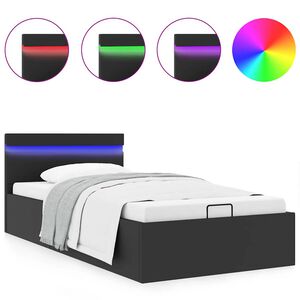 vidaXL Cadre de lit &agrave; rangement hydraulique sans matelas avec LED noir