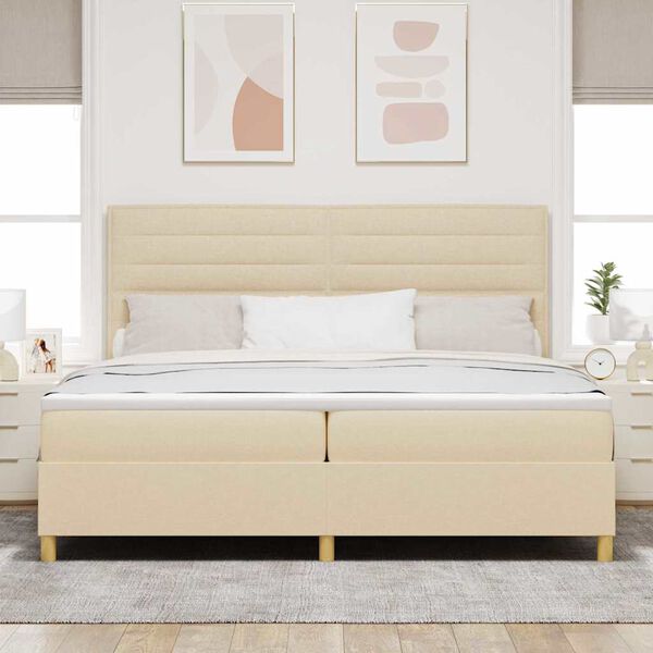 vidaXL Lit &agrave; ressorts avec matelas Cr&egrave;me 200 x 200 cm tissu