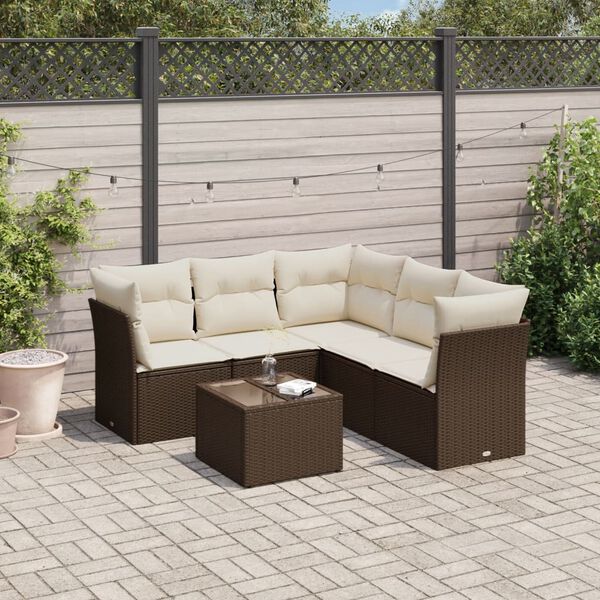 vidaXL Salon de jardin avec coussins 6 pcs marron r&eacute;sine tress&eacute;e