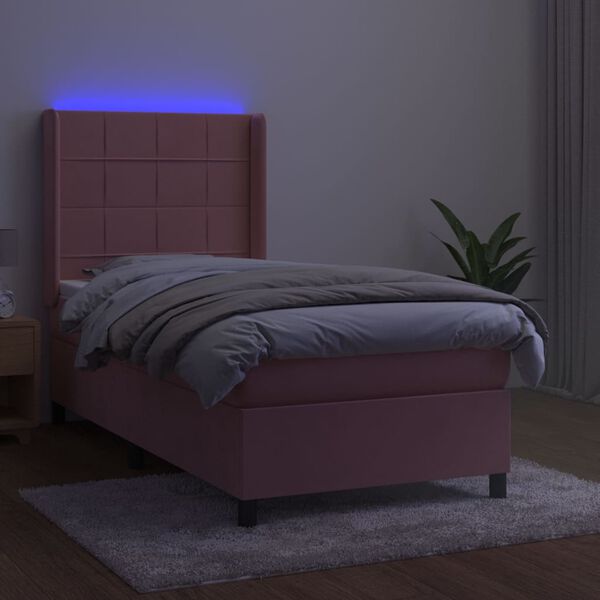 vidaXL Sommier &agrave; lattes de lit matelas et LED Rose 100x200 cm Velours