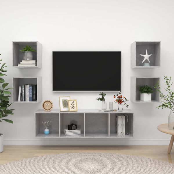 vidaXL Ensemble de meuble TV 5 pcs Gris b&eacute;ton Bois d'ing&eacute;nierie