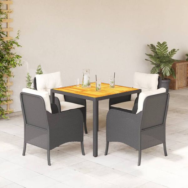 vidaXL Ensemble &agrave; manger de jardin coussins 5pcs Noir R&eacute;sine tress&eacute;e