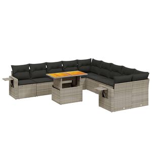vidaXL Salon de jardin 11 pcs avec coussins gris r&eacute;sine tress&eacute;e