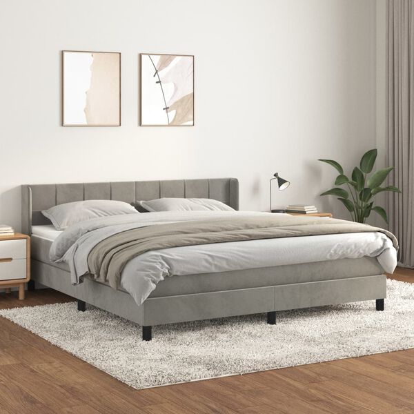 vidaXL Sommier &agrave; lattes de lit et matelas Gris clair 160x200cm Velours