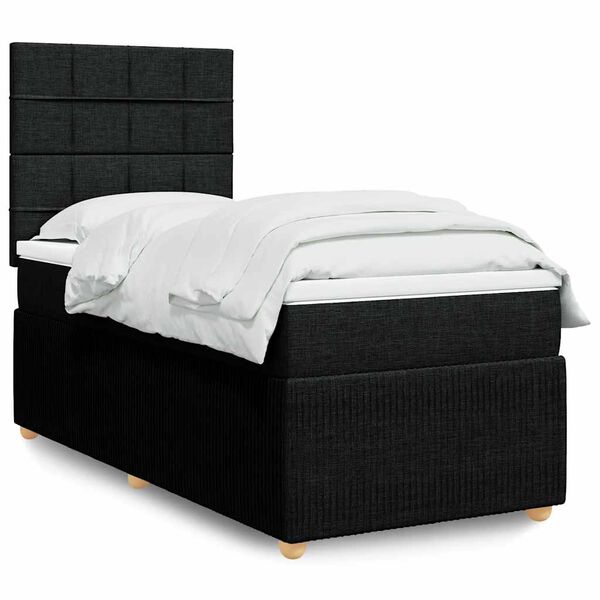 vidaXL Sommier &agrave; lattes de lit avec matelas Noir 90x190 cm Tissu