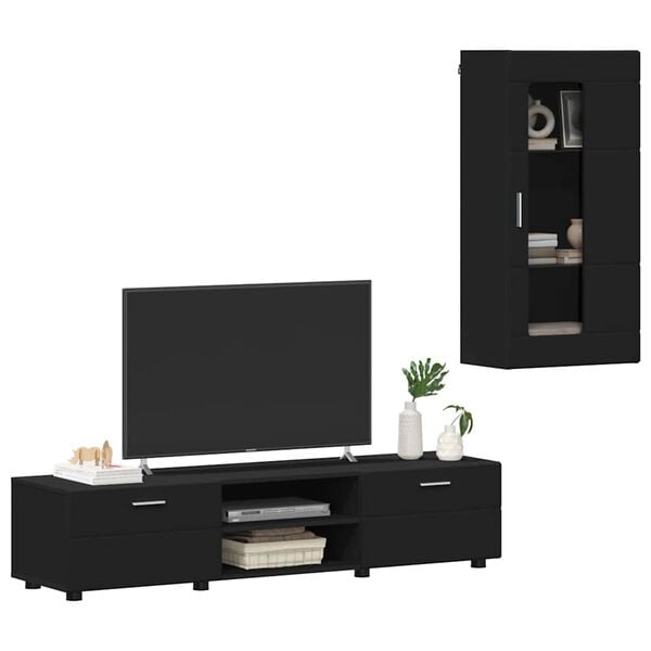 vidaXL Ensemble meuble TV avec tiroir FLORIN Noir Bois d'ing&eacute;nierie