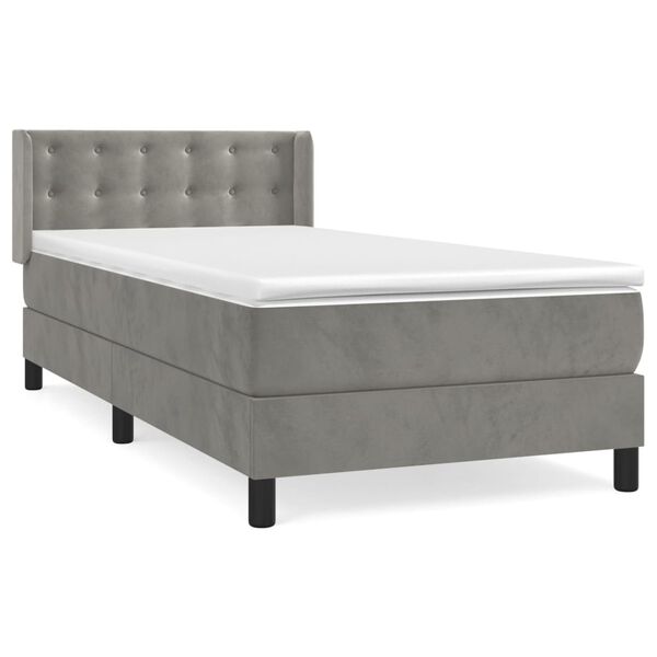 vidaXL Sommier &agrave; lattes de lit et matelas Gris clair 90x200 cm Velours