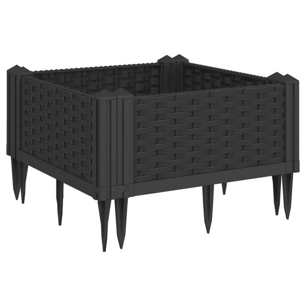 vidaXL Jardini&egrave;re avec piquets noir 42,5x42,5x28,5 cm PP