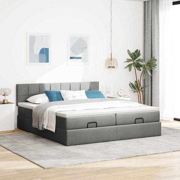 VidaXL Cadre de lit ottoman avec matelas gris foncé 160x200cm tissu