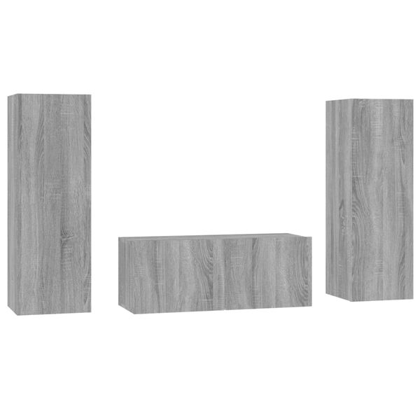 vidaXL Ensemble de meubles TV 3 pcs Sonoma gris Bois d'ing&eacute;nierie
