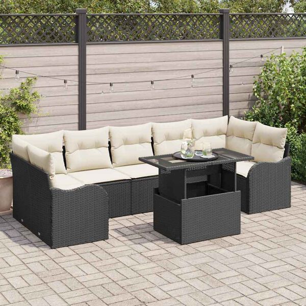 vidaXL Ensemble de canap&eacute; de jardin avec coussin 8 pcs Noir Poly rotin