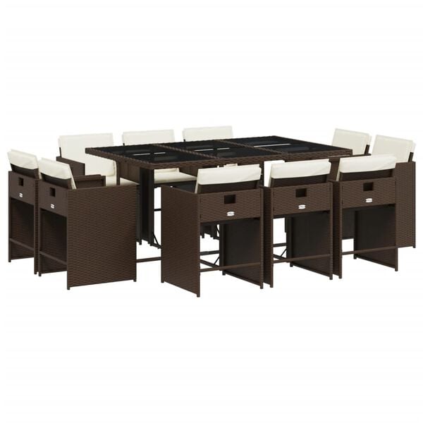 vidaXL Ensemble &agrave; manger de jardin et coussins 11 pcs marron rotin