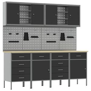 vidaXL Placard de travail 10 pi&egrave;ces Noir Bois d'ing&eacute;nierie et acier