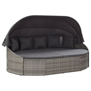 vidaXL Chaise longue d'ext&eacute;rieur avec auvent R&eacute;sine tress&eacute;e Gris
