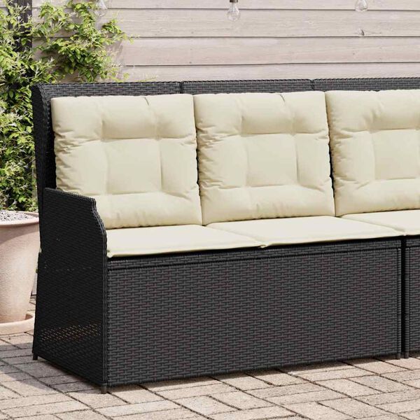 vidaXL Banc inclinable de jardin avec coussins noir r&eacute;sine tress&eacute;e