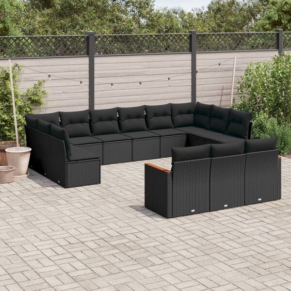 vidaXL Salon de jardin avec coussins 13 pcs noir r&eacute;sine tress&eacute;e