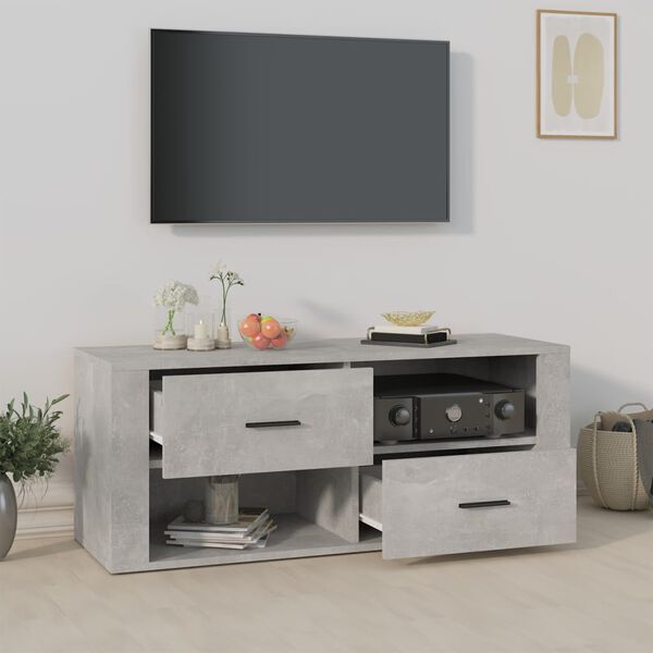 vidaXL Meuble TV Gris béton 100x35x40 cm Bois d'ingénierie