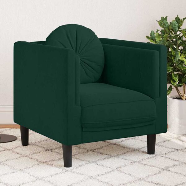 vidaXL Fauteuil avec coussin vert fonc&eacute; velours