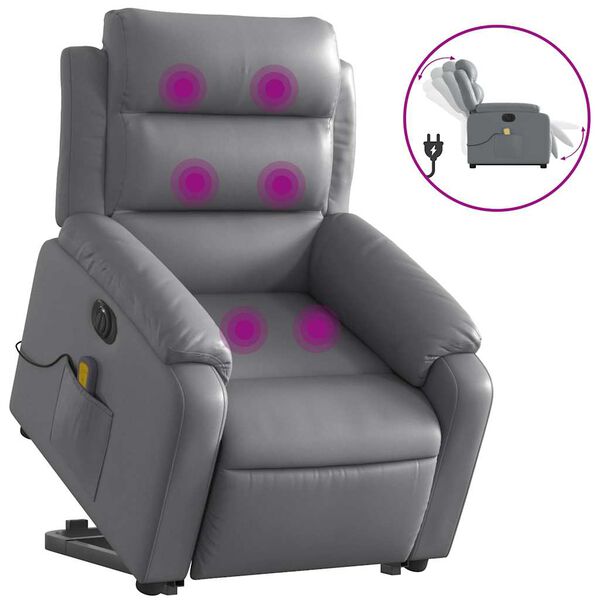 vidaXL Fauteuil inclinable de massage &eacute;lectrique gris similicuir