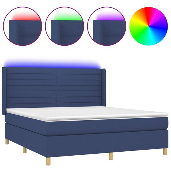 vidaXL Sommier &agrave; lattes de lit matelas et LED Bleu 180x200 cm Tissu