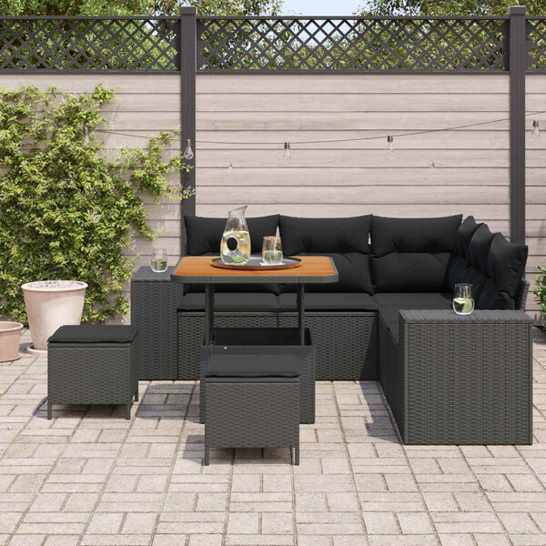 vidaXL Ensemble de canap&eacute; de jardin avec coussin 8 pcs Noir