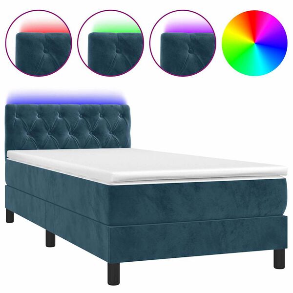 vidaXL Sommier &agrave; lattes de lit avec matelas et LED Bleu fonc&eacute; 80x200cm