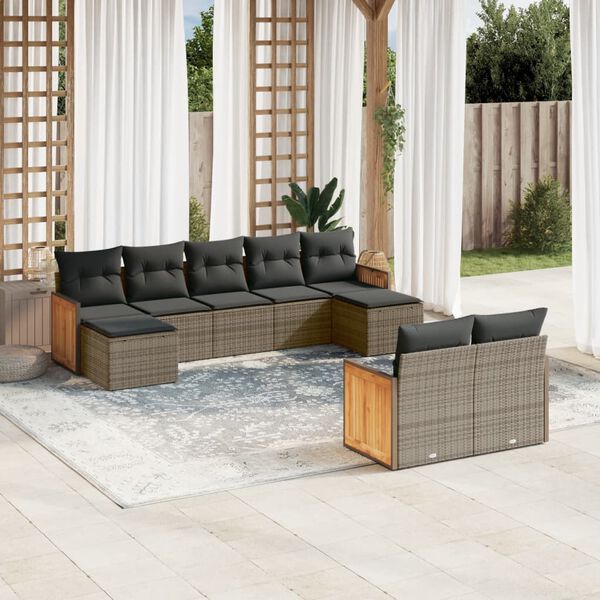 vidaXL Salon de jardin 9 pcs avec coussins gris r&eacute;sine tress&eacute;e