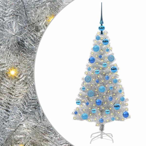 vidaXL Sapin de No&euml;l avec 150 LED avec support Argent 120 cm PET