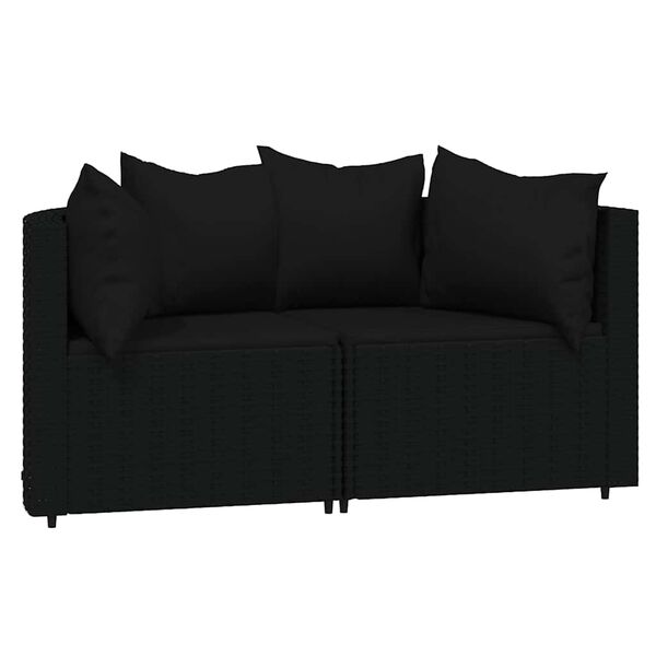 vidaXL Canapés d'angle de jardin et coussins 2pcs Noir Résine tressée