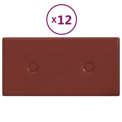vidaXL Panneaux muraux 12pcs Rouge bordeaux 30x15 cm Similicuir 0,54m²