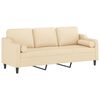 vidaXL Canap&eacute; 3 places et oreillers et coussins Cr&egrave;me 210 cm Tissu