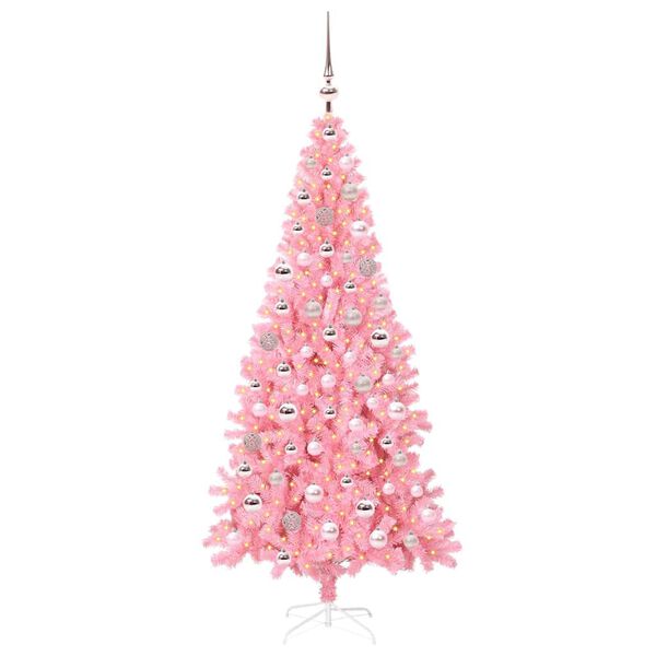 vidaXL Sapin de No&euml;l avec 300 LED avec support Rose 180 cm PVC