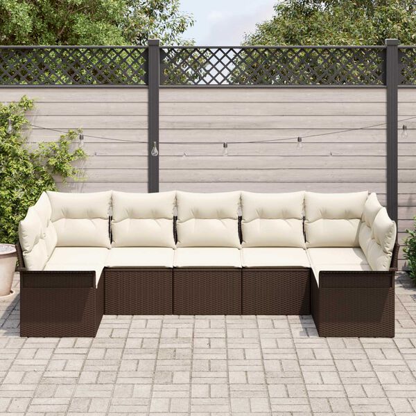 vidaXL Ensemble de canapé de jardin 7 pcs Marron Poly rotin