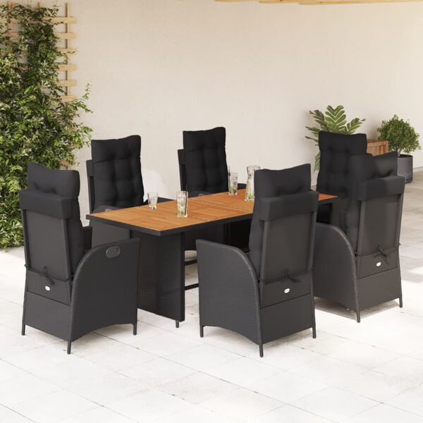 vidaXL Ensemble &agrave; manger de jardin coussins 7pcs Noir R&eacute;sine tress&eacute;e