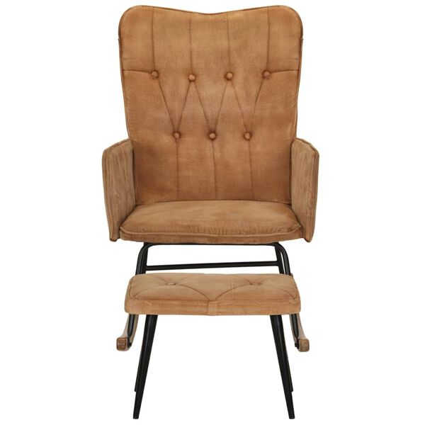 vidaXL Chaise &agrave; bascule avec repose-pied Marron vintage Toile