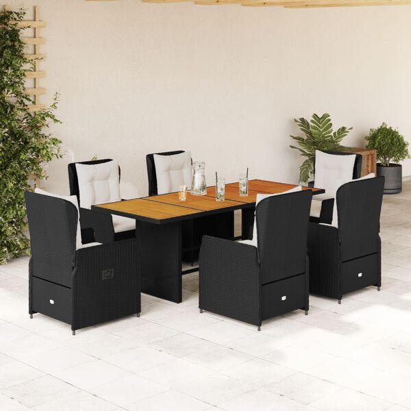 vidaXL Ensemble &agrave; manger de jardin coussins 7pcs Noir R&eacute;sine tress&eacute;e