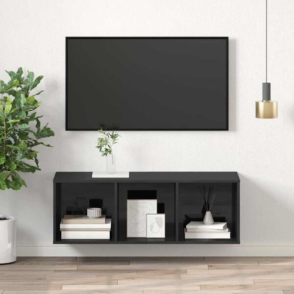vidaXL Meuble TV mural Gris brillant 37x37x107 cm Bois d&rsquo;ing&eacute;nierie