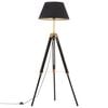 vidaXL Lampadaire &agrave; tr&eacute;pied Noir et dor&eacute; Bois de teck massif 141 cm