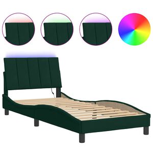 vidaXL Cadre de lit avec LED sans matelas Hanko vert fonc&eacute; 80x200 cm velours