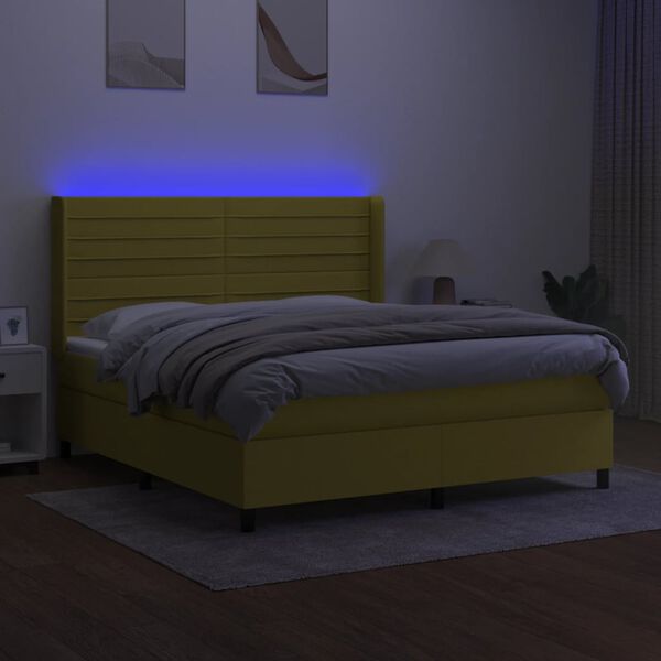 vidaXL Sommier &agrave; lattes de lit matelas et LED Vert 160x200 cm Tissu