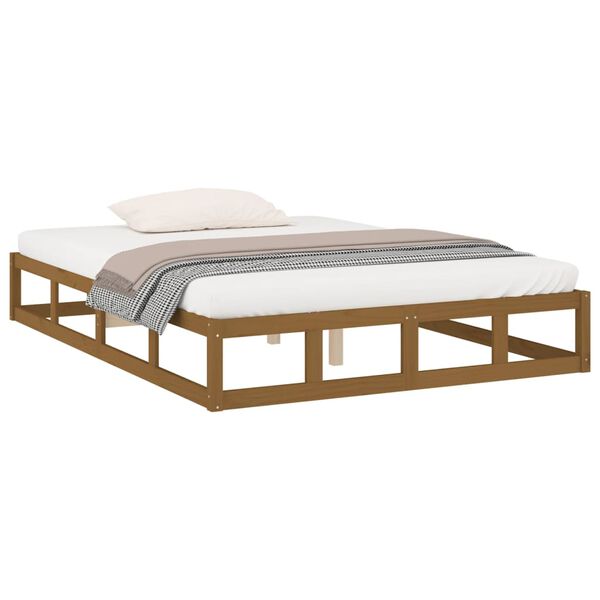 vidaXL Cadre de lit sans matelas marron miel 200x200 cm bois massif