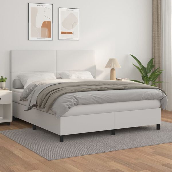vidaXL Sommier à lattes de lit avec matelas Blanc 160x200cm Similicuir