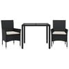 vidaXL Ensemble &agrave; manger de jardin et coussins 3 pcs noir rotin verre