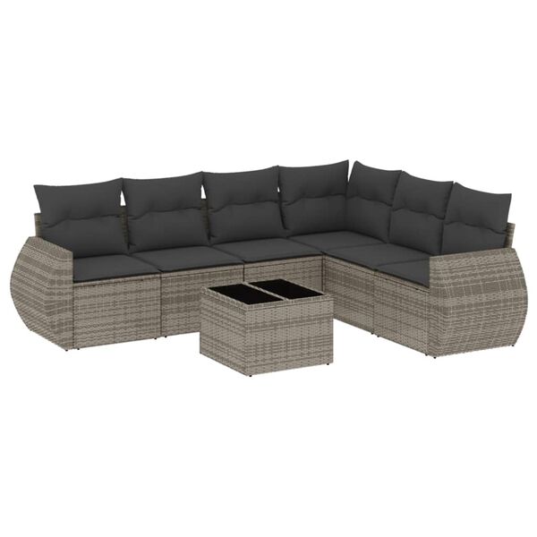 vidaXL Salon de jardin avec coussins 7 pcs gris résine tressée