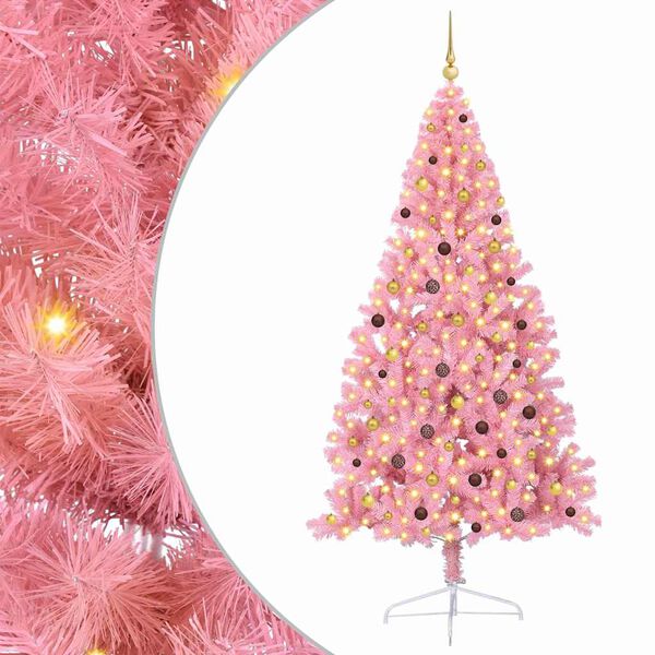 vidaXL Sapin de No&euml;l artificiel pr&eacute;-&eacute;clair&eacute; Rose 240 cm PVC