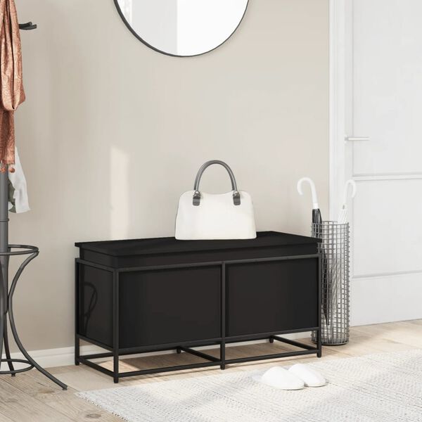 vidaXL Bo&icirc;te de rangement avec couvercle noir bois d'ing&eacute;nierie