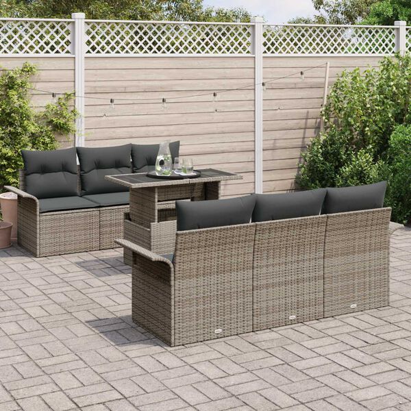 vidaXL Ensemble de canapé de jardin 7 pcs Gris Poly Rattan