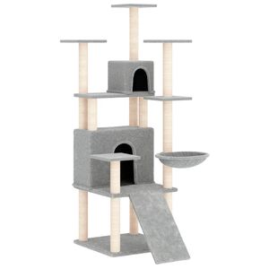 vidaXL Arbre &agrave; chat avec griffoirs en sisal Gris clair 154 cm